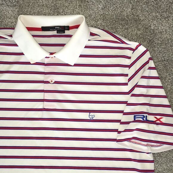 Ostrich Logo Red White Blue 4th of July RLX Ralph Lauren Golf Polo shirt L - Picture 1 of 5